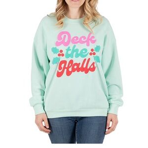 Ladies size large State of Mind Mint Green 'Deck the Halls' Sweatshirt new
